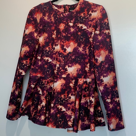 ASOS  burgundy peplum long sleeve top size 12 - Picture 3 of 8